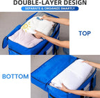 TAILI 2 Tier Extra Large Moving Bags, 4 Pack Blue Heavy Duty Totes for Storage with Visible Window, Wrap Around Handles, Storage Bags for Space Saving, Alternative to Moving Boxes