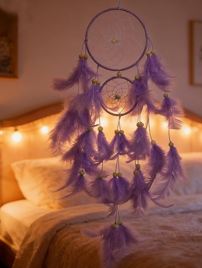 Purple Dream Catcher, Dreamcatcher for Girls,Handmade Feather Mobile Wall Decor Hanging for Girl Women Bedroom Dorm Room Decorations Home Ornament Birthday Festival Craft Gift