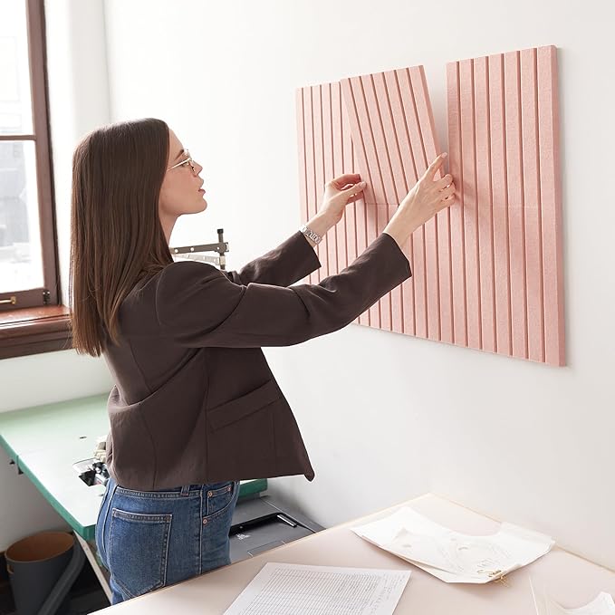 Felt Bulletin Board 35" x 24" - Stylish Cork Board Alternative for Office & Wall Decor – 6 Customizable Adhesive Tiles w/Golden Pins are Perfect to Display Your Photos