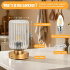 Touch Table Lamp for Nightstand - Small Bedside Lamps for Night Stands Bedroom Living Room, Dimmable Rechargeable Desk Lamp Battery Operated with Clear Glass Shade, Bulb Included
