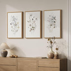 Framed Neutral Floral Botanical Wall Art Set of 3, Modern Farmhouse Flower Canvas Prints Paintings, Rustic Minimalist Wildflower Plant Pictures for Living Room Bedroom Hallway Wall Decor, 16x24 Inch