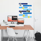 8Pcs Rectangle Felt Cork Board Bar Strips with 35 Pushpins, Self-Adhesive Bulletin Board Strips for Office School Home Wall Decor Stickers Memos Schedules Photos Display -Gradual Blue