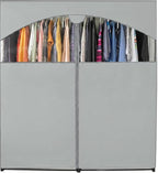HOLDN’ STORAGE Portable Wardrobe Closet - 65 lb Large Capacity, Internal Heavy Duty Metal Rod, Zipper & Clear Window, Durable Clothes Organizer, Tool-Free Easy Assembly, Gray Canvas Cover