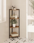 Hzuaneri Corner Shelf Stand, Corner Bookshelf, Storage Standing Shelf Unit with Metal Frame, Plant Stand, Bookcase for Living Room, Home Office, Bedroom, 4-Tier Rustic Brown CS05801B