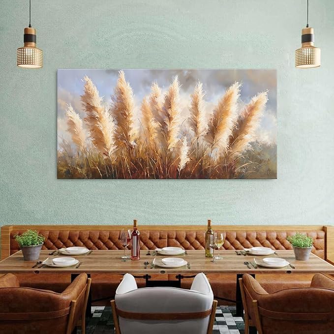 Vintage Boho Reed Canvas Wall Art Abstract Nature Plant Wall Decor Minimalist Botanical Prints Pictures Dried Reeds Flowers Poster Painting Artwork for Living Room Bedroom Home Decoration 29.53x57.87"