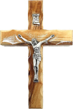 Zuluf 4.7" Catholic Wall Crucifix Olive Wood Cross with Silver Jesus Corpus – Handmade Christian Religious Wall Hanging Decor – Faith Gift from Jerusalem CRS058