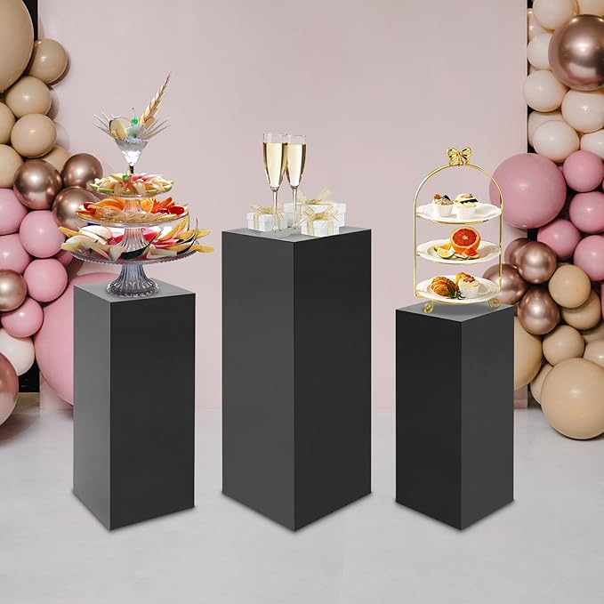 Display Pedestal Stand, Metal Display Pedestal Stands, Metal Showing Holder Pillars Display Pillars For Birthday Party Wedding 110.23 lbs Load-Bearing Capacity (Black 3 PCS)