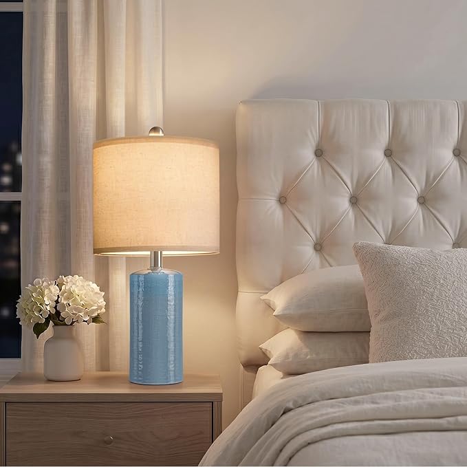 G-SAFAVA 20.5" Small Table Lamps for Living Room Lamp Set of 2 Ceramic Lamps for Bedroom Bedside Lamps Modern Boho Lamps for Night Stands Farmhouse Nightstand Lamp Side End Table Lamp, Light Blue