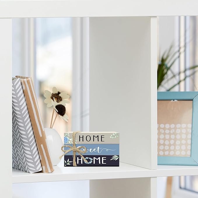Mini Decorative Books For Home Decor, Small Wood Book Stack For Table Decor, Home Sweet Home decoration Books For Living Room Bookshelf, Farmhouse Stacked Books decoration（L51)