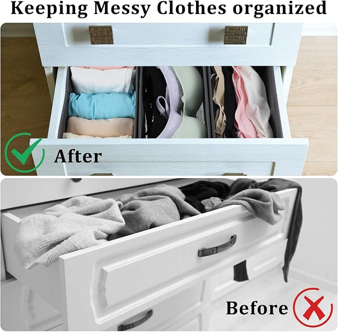 4Pcs Drawer Organizer Clothes, Underwear Organizer for Women Clothes, Socks, Bra, Belt, Tie - Grey, No-Divider Design