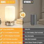 LightRound Cordless Table Lamp for Bedroom, 7500mAh Rechargeable Small Battery Lamp, Modern Touch Dimmable Wireless Lamp Brushed Nickel Base White Glass Shade for Living Room, Desk, Led Bulb Included