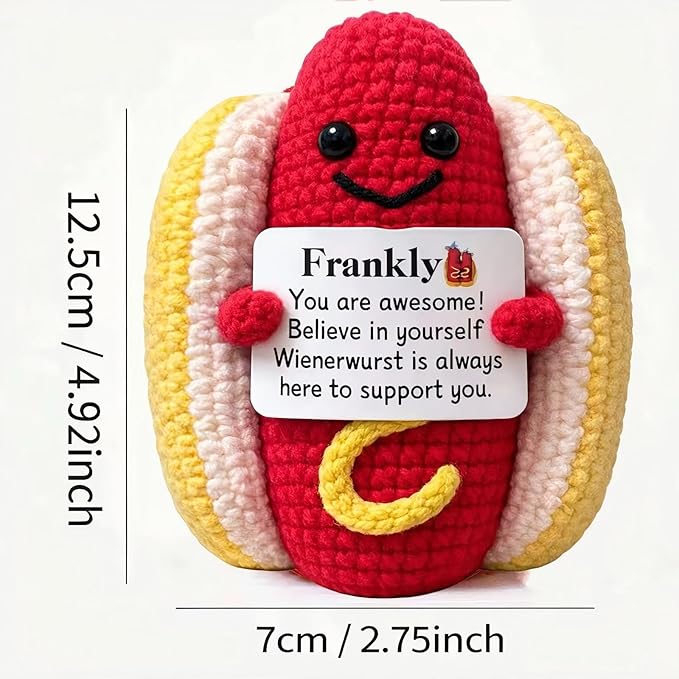 Hot Dog Crochet Gifts Cute,Funny Gag Birthday Gifts Men Women Emotional Positive Coffee Potato Hotdog Gift Plush Toy for Mom dad Christmas Friend Coworker Sister