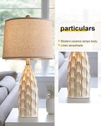USumkky Ceramic Table Lamps Set of 2, 23.75" Modern Farmhouse Bedside Lamp - Cream Nightstand Lamps for Bedroom, Boho Living Room End Tables, Small Office Desk Lamp Decor