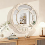Irregular White Mirror, Wall Mounted Wavy Circle Large Mirror Wood Frame Round Hanging Decorative Mirros for Entryway Living Room Vanity and Bedroom, 20 Inch Home Decor