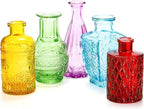 Coloch Set of 10 Colored Bud Vases, Assorted Small Glass Flower Vases Vintage Carved Floral Vase Single Bud Vase in Bulk for Centerpieces, Parties, Wedding Decoration, Office, Home