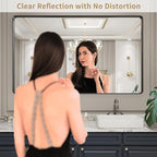 LOAAO 60X30 Inch Black Metal Framed Bathroom Mirror for Wall, Matte Black Bathroom Vanity Mirror Farmhouse, Large Rounded Rectangle Mirror, Anti-Rust, Tempered Glass, Hangs Horizontally or Vertically