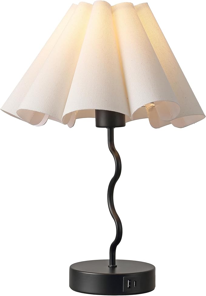 EOEYYOYB Pleated Table Lamp, Table Lamp for Bedroom, Bedside Lamps for Nightstand with Linen Lampshade, Modern Lamp for Bedroom Home Office Decor, Black