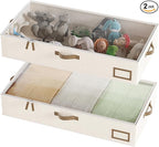 Under Bed Storage, Under Bed Storage Containers Bins for Clothes, Large Linen Underbed Closet Organization Bins, 2 Pack Collapsible Underbed Bin Dorm for Clothes, Sweater, Beige