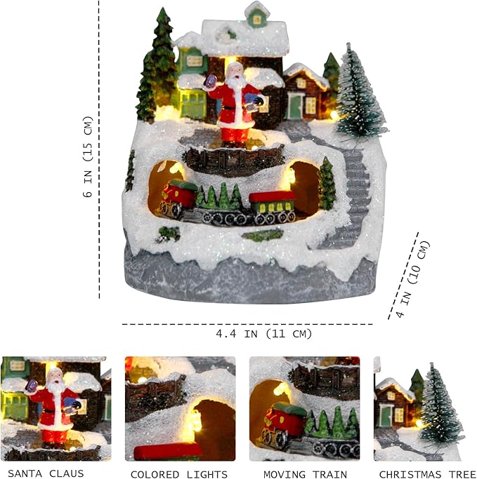 Christmas Village Snow Globe Decorations Resin Building Figurines Revolving Train Christmas Collectible Buildings 8 Music for Vintage Xmas Gift Christmas Decoration Santa Clau