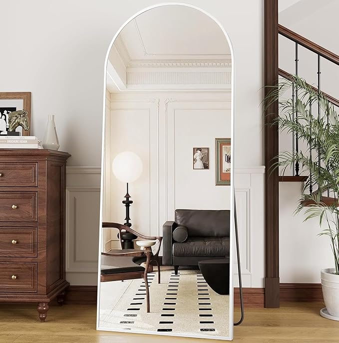 Prywot Arched Full Length Mirror, 70"x26" Free Standing Floor Mirror, Modern Full Body Mirrors with Stand, Wall Mirrors with Aluminum Alloy Frame for Bedroom,Living Room, White
