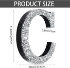 Qunclay 12'' Silver Crystal Diamond Bling Letters Crushed Diamond Decoration Wooden Glitter Letter with Screw and Hooks Rhinestone Gift for Wedding Y2k Mcbling Bedroom Wall Decor (Letter C)
