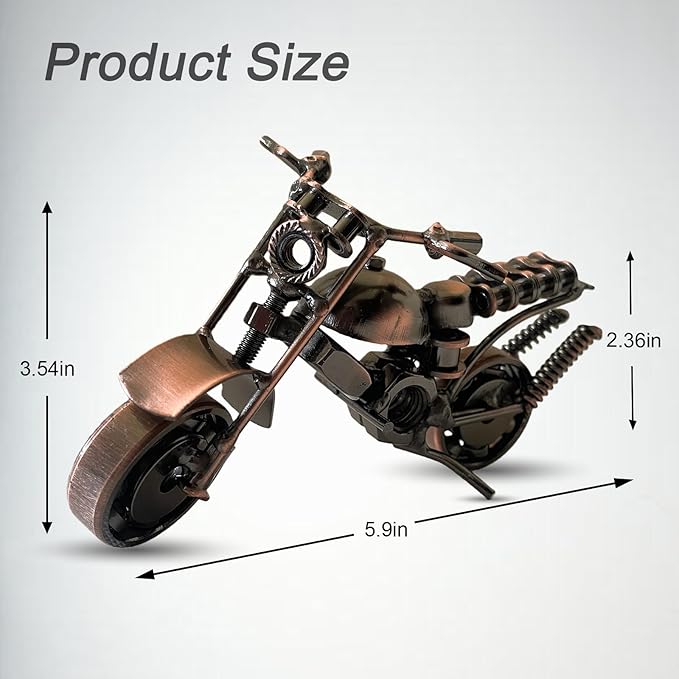 Metal Motorcycle Decor, Copper Classic Motorcycle Figurine,5.9”x3.5”Unique Iron Motorcycle Sculpture,Cool Home Office Desk Decor,Art Gift Vintage,Birthday for Men Boyfriend Husband