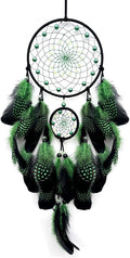 Green and Black Dream Catcher Wall Decor Feather Dream Catchers with Luminous Bead Handmade Dreamcatcher Wall Hanging Ornament for Bedroom Living Room Home Decor