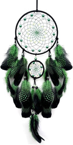 Green and Black Dream Catcher Wall Decor Feather Dream Catchers with Luminous Bead Handmade Dreamcatcher Wall Hanging Ornament for Bedroom Living Room Home Decor