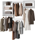 ROOMTEC Modular Closet System, 96" Closet Organizer with Hanging Rods, Wall-Mounted Wooden Tower for Walk-In Closets, Wardrobe Storage Kit, White