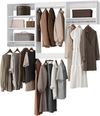 ROOMTEC Modular Closet System, 96" Closet Organizer with Hanging Rods, Wall-Mounted Wooden Tower for Walk-In Closets, Wardrobe Storage Kit, White