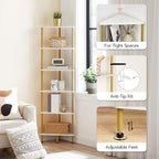 HOOBRO Corner Shelf Stand, Industrial 6-Tier Wall Corner Bookshelf with Metal Frame, Plant Display Shelf, Bookcase for Small Spaces, Living Room, White and Gold DW36CJ01