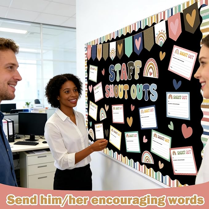 Employee Recognition Bulletin Board Decor - 20 Paper Cutouts Expressing Appreciation and Acknowledgment, Perfect for School, Classroom, and Office Wall Decor (Bohemia)