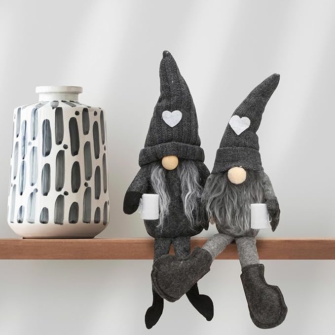 2Pcs Coffee Gnomes Plush Doll - Swedish Tomte Elf Dwarf Figurines, Scandinavian Collectible Gnome Decor, Dangle Leg Shelf Sitters for Home Kitchen Bar Farmhouse Decoration, Coffee Lover Gifts