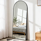 DUMOS 58"x19" Arched Full Length Mirror with Stand, Floor Standing Aluminum Frame, Shatter-Proof Nano Glass for Bedroom, Living Room, Cloakroom – Modern Simple Home Decor,Hanging or Leaning,Black