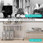 4 Pack Foldable Bed Sheets Set Organizers and Storage(Cal King Size),Linen Fabric Closet Organizers with Window,Folding Bedding Storage Box for Bedsheets and Pillow Cube Organizer-Gray