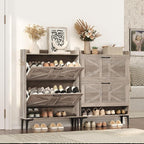 Shoe Storage Cabinet, Shoe Organizer with 2 Flip Drawers, Hidden Shoe Storage for Entryway, Freestanding Shoe Cabinet Organizer with Open Storages, Greige SHHG9401