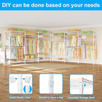 Ulif E13 Max Heavy Duty Clothes Rack（With 4 Hanger Rods & 8 Shelves） Freestanding Clothing Racks for Hanging Clothes，Adjustable Closet，Metal Garment Rack 86" W x16 D x77 H，Max Load 1100LBS，White