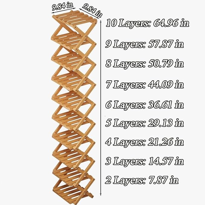 2/3/4/5/6/7/8/9 Tier Bamboo Folding Shoe Rack,2026 New Bamboo Foldable Shoe Rack,no Installation Required,Vertical Multi-Layered Organizer,Space-Saving for Entryways& Balconies (Brown, 4)