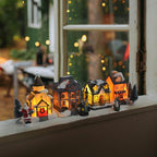 Christmas Village Sets-Christmas Decorations,LED Lighted Christmas Village Houses with Figurines, Christmas Village Collection Indoor Room Decor - Collectible Buildings