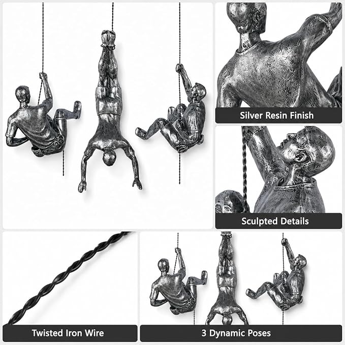 Large Set of 3 Climbing Men Wall Art Decor Sculpture,Nordic Modern Simplicity Decorative Wall Art, Climbing Man Sculptures,Home & Office Climber Gifts