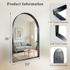 Arch Bathroom Mirror, 24"x36" Wall Mounted Vanity Mirror with Deep Frame, Tempered Glass Decor Mirror for Bathroom, Bedroom, Entryway and Living Room, Hanging or Leaning, Black