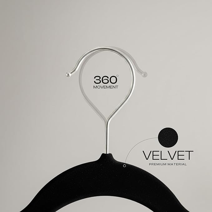 Utopia Home Velvet Hangers 100 Pack – Luxury Non-Slip Slim Pant & Coat Hangers, Strong Space-Saving Clothes Hangers with Pants Bar and 360° Swivel Hook – Black