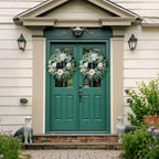 Spring Summer Wreath for Front Door Year-Round, 20" Artificial Greenery Wreath for Porch Wall Window, Farmhouse Holiday Decor with Lamb’s Ear Hydrangea Peony