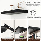 Venusmiles Floating Shelves for Wall, 30" W x 12" D x 2" H, 2 Pack of Long Wall Mounted Engineered Wood Shelves with Invisible Brackets for Living Room, Bedroom, Bathroom, Kitchen Decor, Black