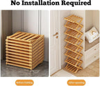 2/3/4/5/6/7/8/9 Tier Bamboo Shoe Rack - Foldable,No Installation Needed,Space-Saving Multi-Tier Storage for Indoor & Balcony Use (Yellow,7 Layers)