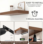 Venusmiles Floating Shelves for Wall, 30" W x 12" D x 2" H, 2 Pack of Long Wall Mounted Engineered Wood Shelves with Invisible Brackets for Living Room, Bedroom, Bathroom, Kitchen Decor, Walnut