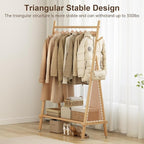Solid Wood Clothing Rack, Rolling Clothes Rack for Hanging Clothes, Garment Rack with Shelves Load 350 Lbs, Portable Closet Organizer on Wheels for Hanging Clothes (Natural)