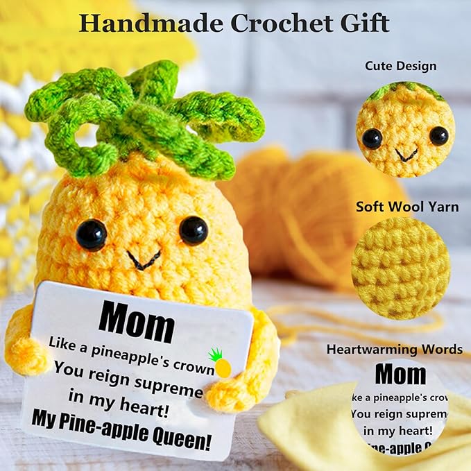 Mothers Day Birthday Gifts for Mom, Funny Gift Emotional Positive Support Pineapple, Handmade Positive Crochet Knitted Doll Gifts for Women, Boys, Girls.