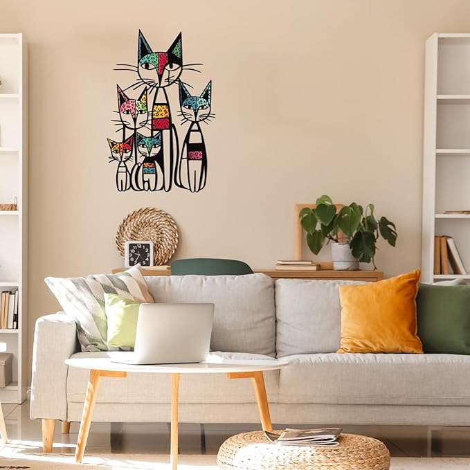 Wesiti Cat Wall Art Decor Iron Wall Sculptures Decor for Cats Lover 10.6 x 15.7 Inches Colorful Mid Century Cat Signs for Home Living Room Bedroom Kitchen Office(Leopard Print)