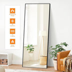 TRAHOME Full Length Standing Mirror, 70"x24" Black Full Body Mirror with Aluminum Alloy Frame, Free Standing or Wall Mount for Bedroom, Living Room, Dressing Room